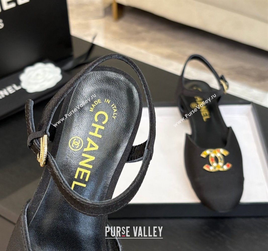 Chanel Grosgrain Flat Sandals with Stone CC Black 2025 CH041720 (MD-250417113)