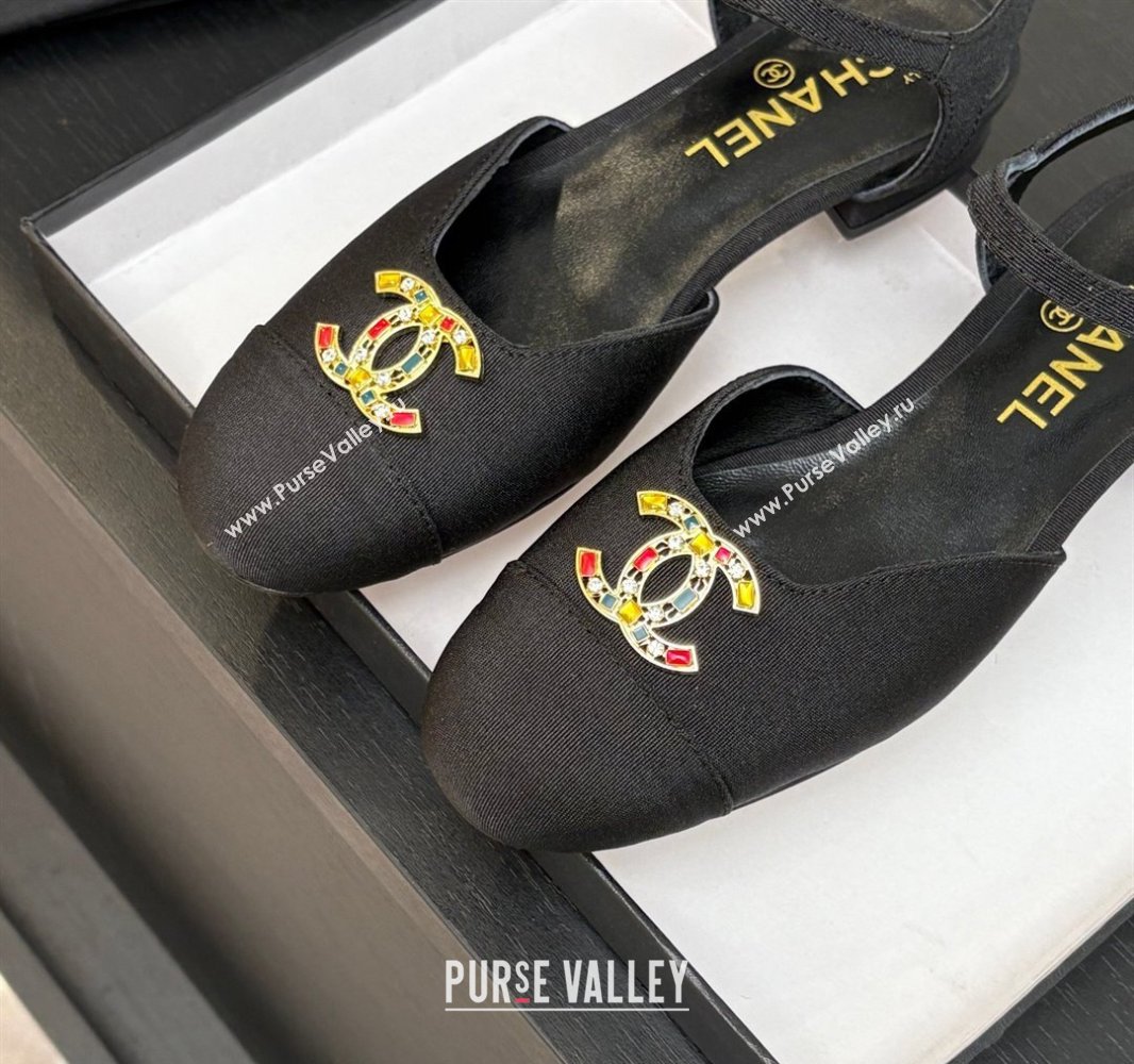 Chanel Grosgrain Flat Sandals with Stone CC Black 2025 CH041720 (MD-250417113)