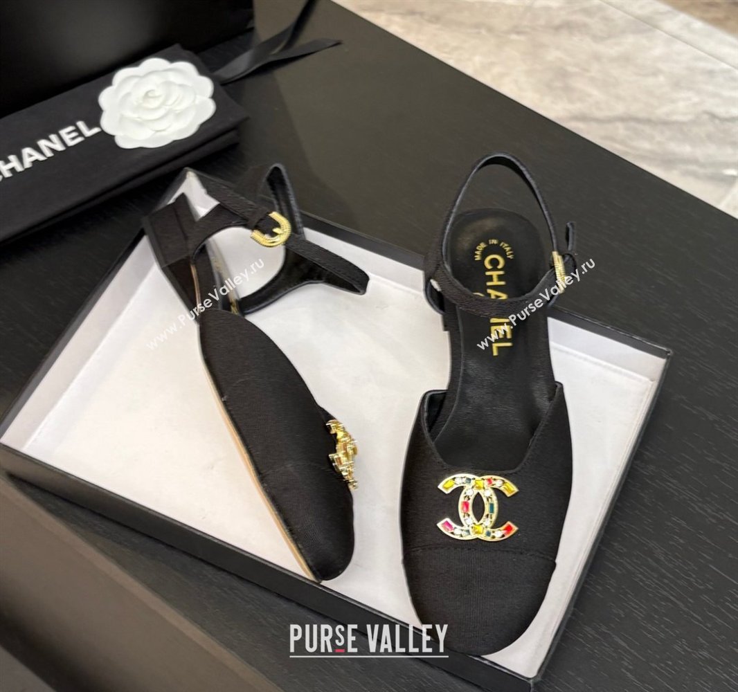 Chanel Grosgrain Flat Sandals with Stone CC Black 2025 CH041720 (MD-250417113)