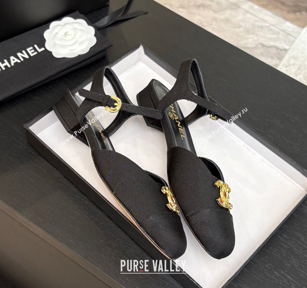 Chanel Grosgrain Flat Sandals with Stone CC Black 2025 CH041720 (MD-250417113)
