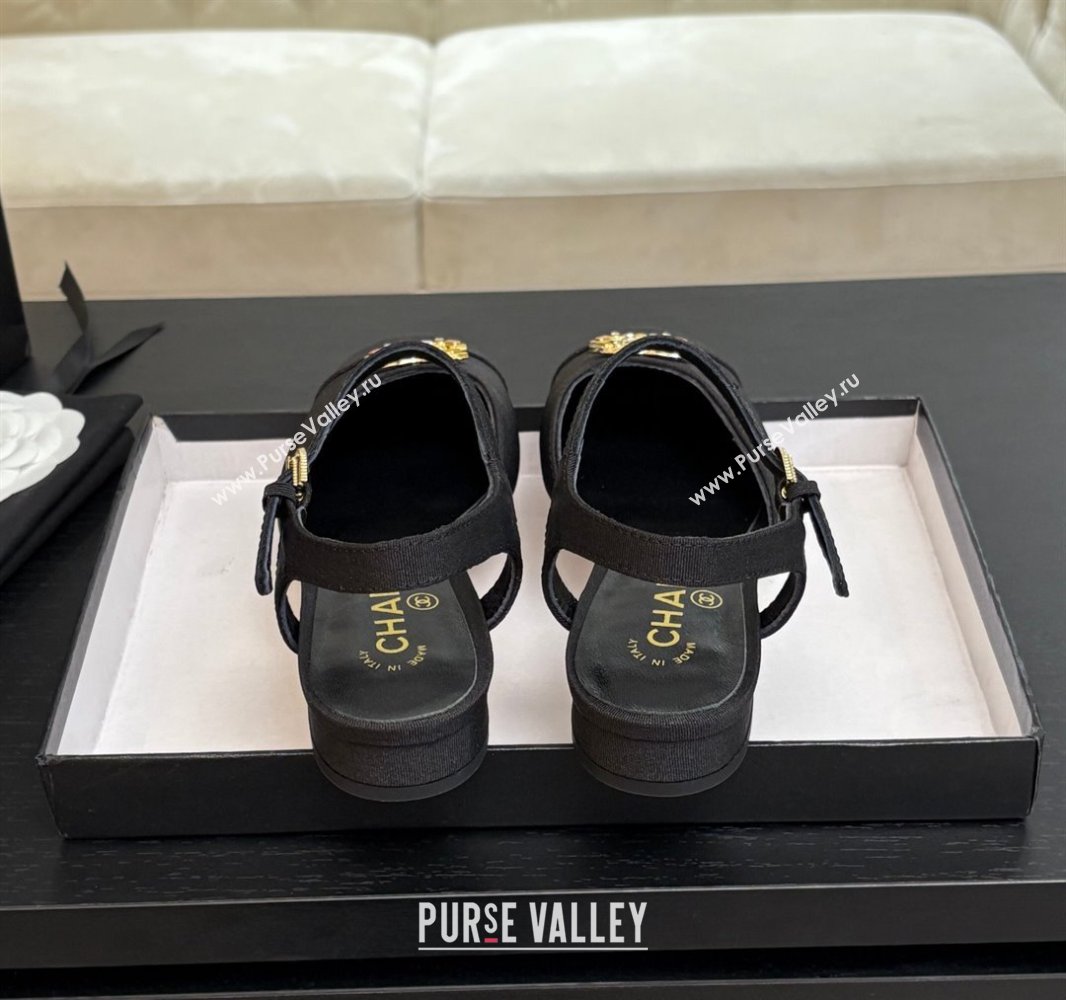 Chanel Grosgrain Flat Sandals with Stone CC Black 2025 CH041720 (MD-250417113)