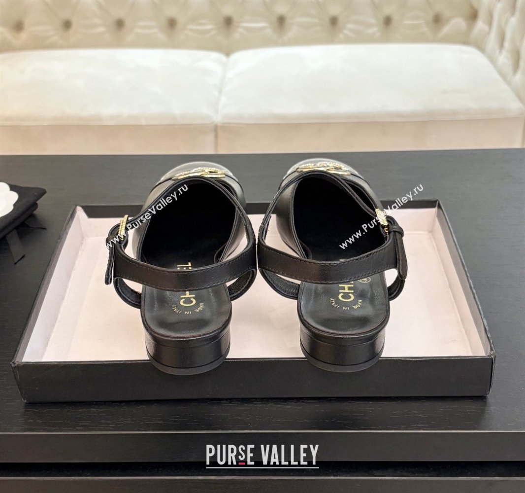 Chanel Calfskin Patent Flat Sandals with Strass CC Black 2025 CH041720 (MD-250417116)