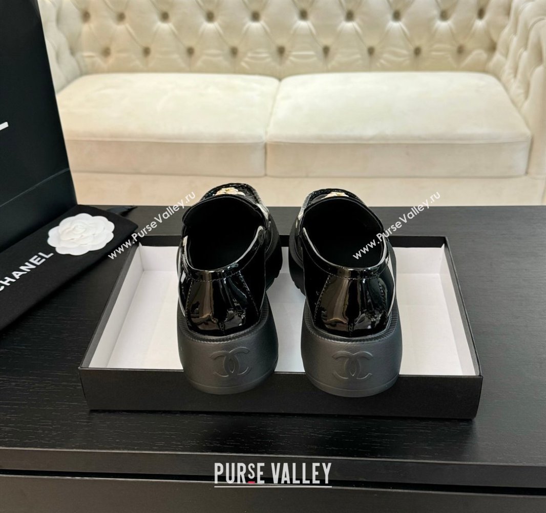 Chanel Shiny Calfskin Loafers with Bloom Black 2025 CH041721 (MD-250417117)