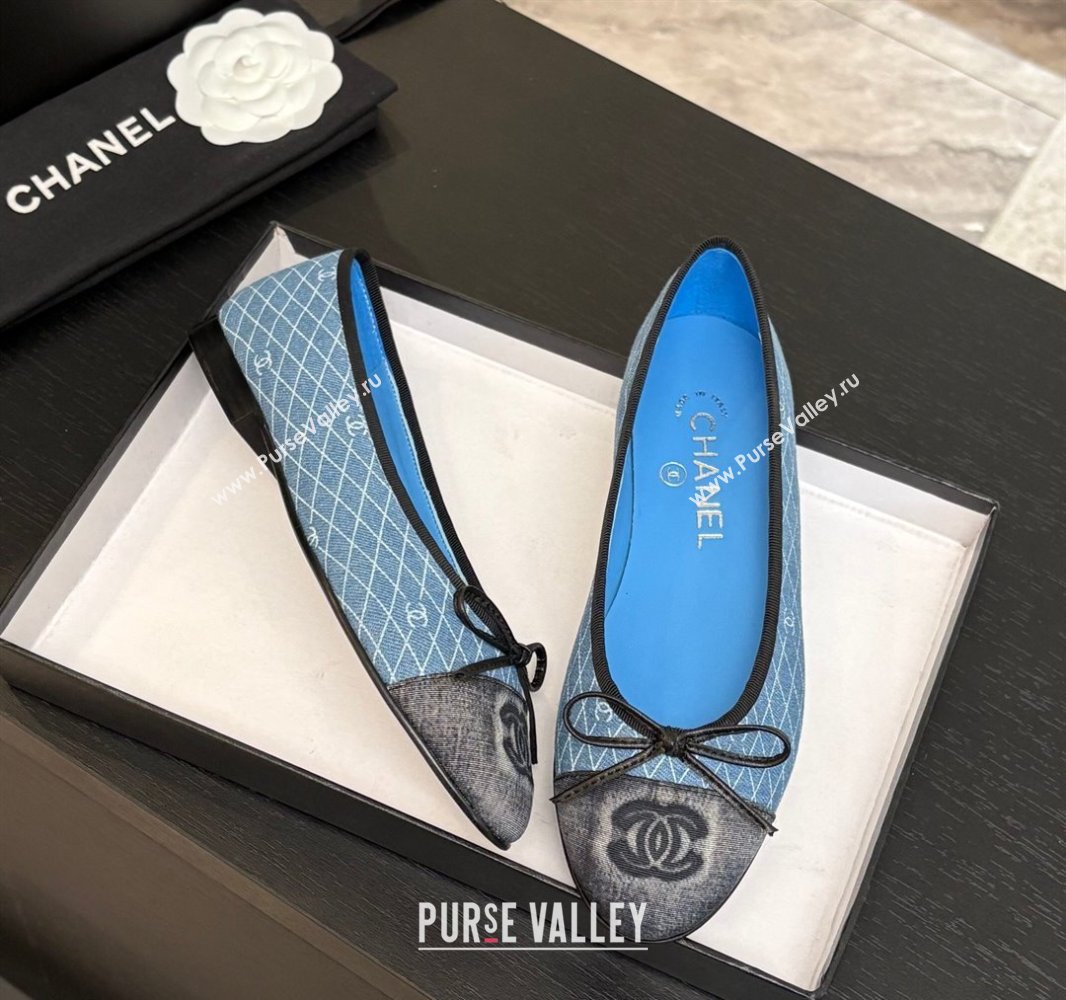 Chanel Quilted Denim Classic Ballet Flats Light Blue 2025 G02819 0417 (MD-250417120)