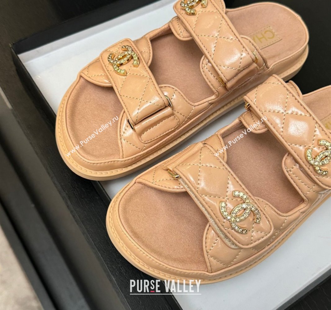 Chanel Patent Calfskin Flat Strap Slides Sandal with Strass CC Nude Pink 2025 CH041719 (MD-250417101)