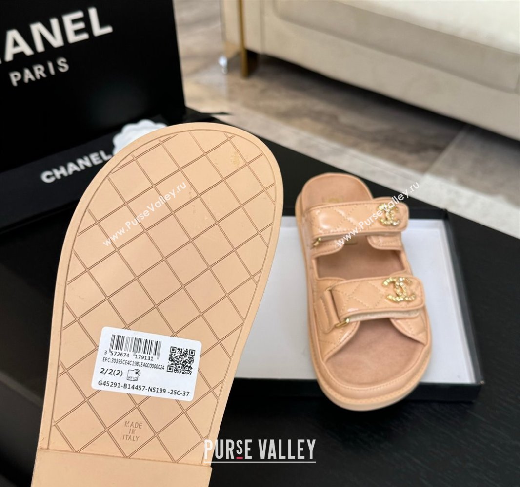 Chanel Patent Calfskin Flat Strap Slides Sandal with Strass CC Nude Pink 2025 CH041719 (MD-250417101)
