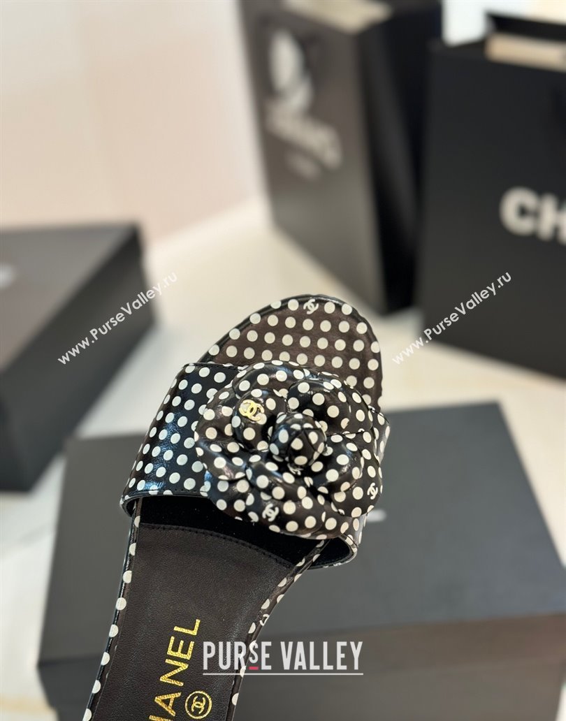 Chanel Camellia Bloom Lambskin Flat Slides Sandal G45499 Black 2025 (MD-250417105)