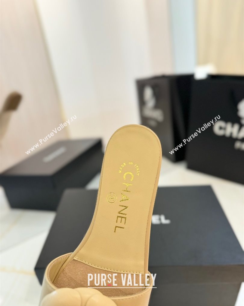 Chanel Camellia Bloom Lambskin Flat Slides Sandal G45499 Beige 2025 (MD-250417107)