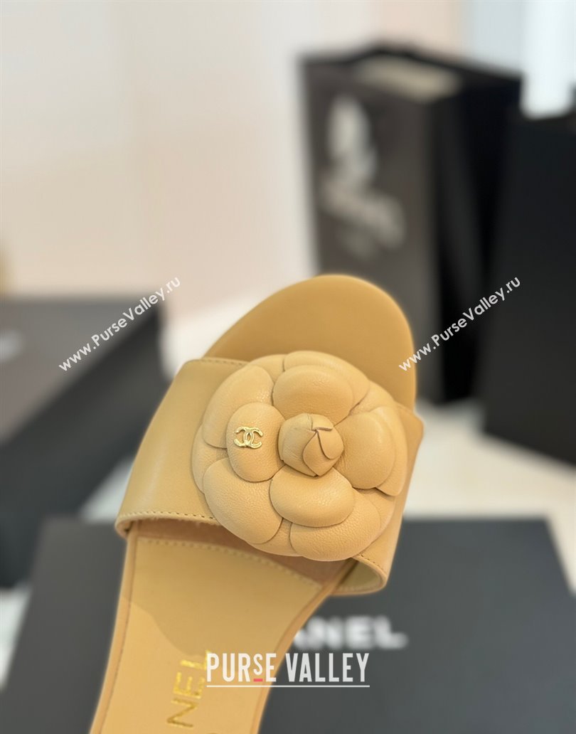 Chanel Camellia Bloom Lambskin Flat Slides Sandal G45499 Beige 2025 (MD-250417107)