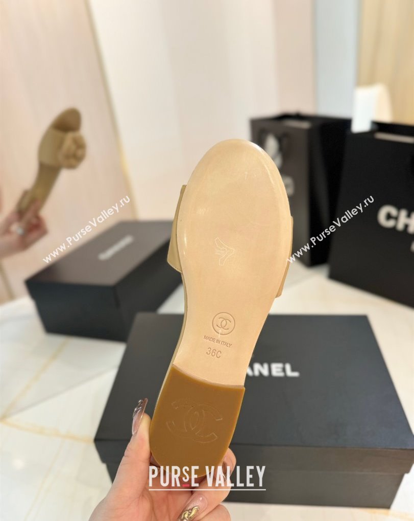 Chanel Camellia Bloom Lambskin Flat Slides Sandal G45499 Beige 2025 (MD-250417107)
