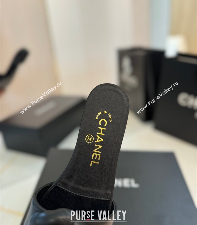Chanel Camellia Bloom Lambskin Flat Slides Sandal G45499 Black 2025 (MD-250417109)
