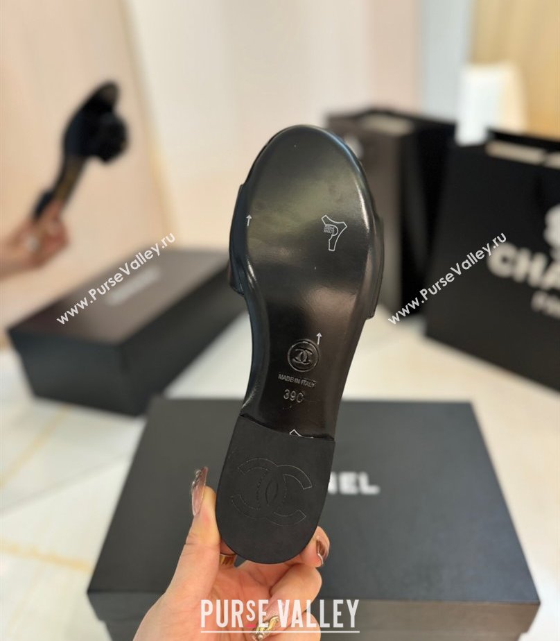 Chanel Camellia Bloom Lambskin Flat Slides Sandal G45499 Black 2025 (MD-250417109)