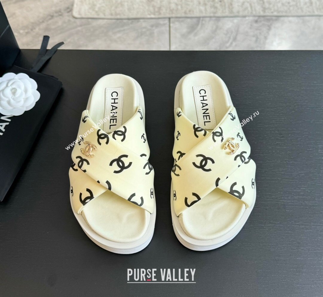 Chanel CC Printed Lambskin Platform Slides Sandal White 2025 CH041712 (MD-250417052)