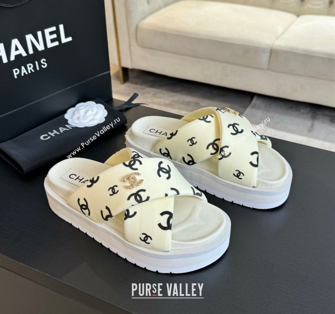 Chanel CC Printed Lambskin Platform Slides Sandal White 2025 CH041712 (MD-250417052)