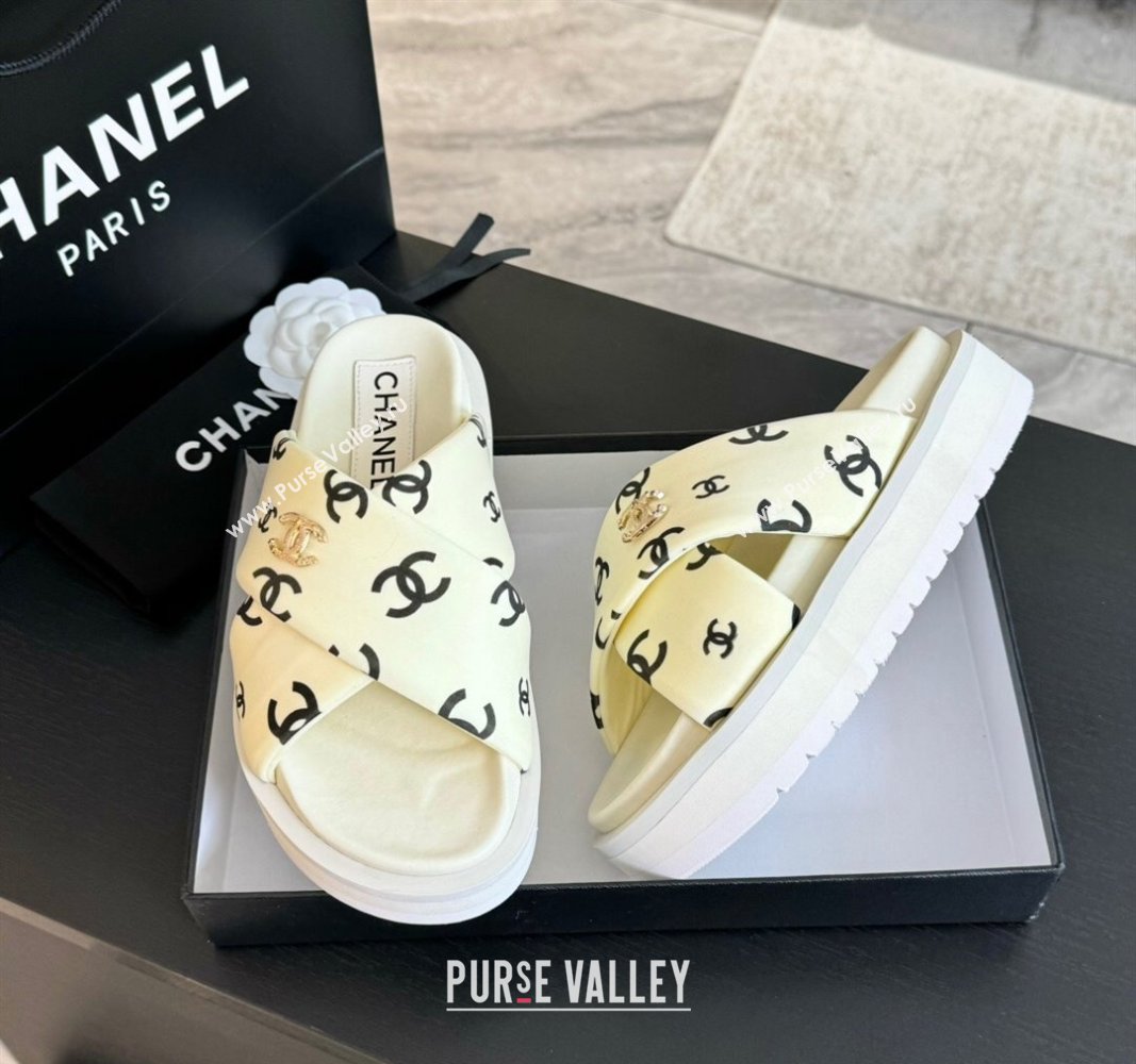Chanel CC Printed Lambskin Platform Slides Sandal White 2025 CH041712 (MD-250417052)