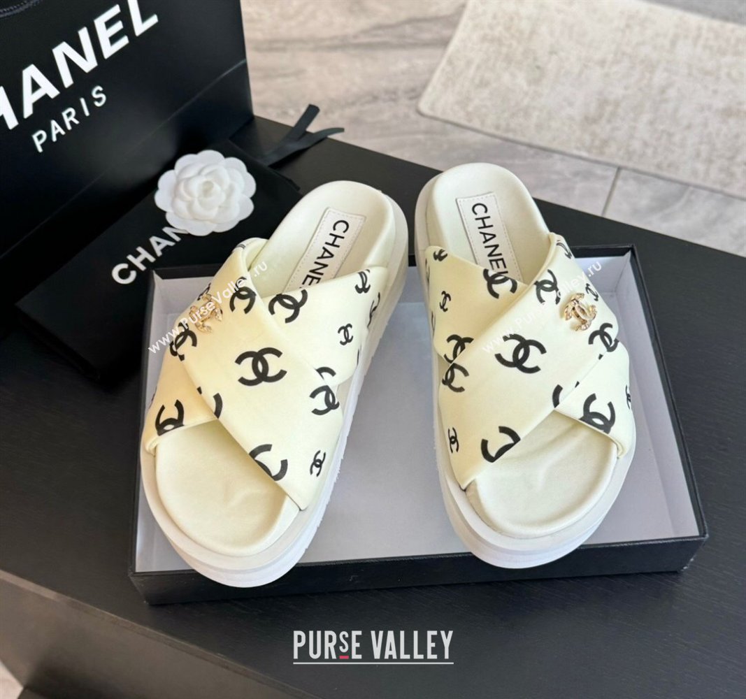 Chanel CC Printed Lambskin Platform Slides Sandal White 2025 CH041712 (MD-250417052)