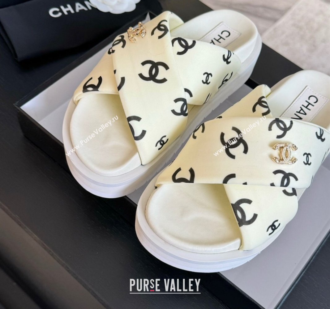 Chanel CC Printed Lambskin Platform Slides Sandal White 2025 CH041712 (MD-250417052)
