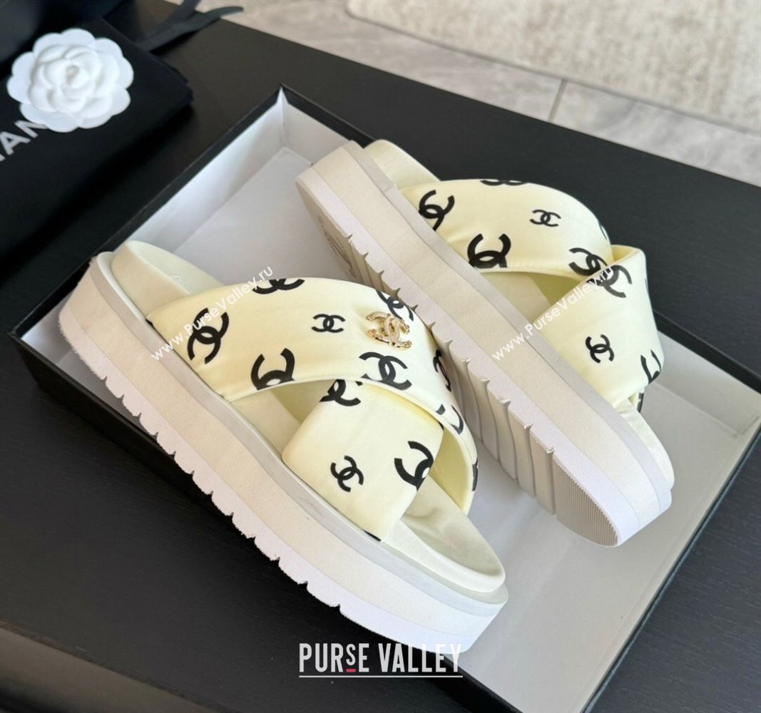 Chanel CC Printed Lambskin Platform Slides Sandal White 2025 CH041712 (MD-250417052)