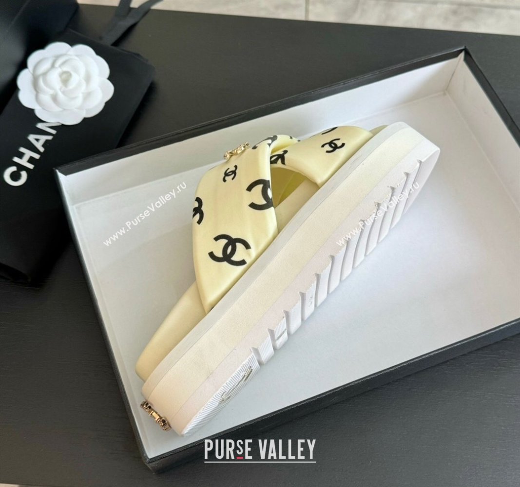 Chanel CC Printed Lambskin Platform Slides Sandal White 2025 CH041712 (MD-250417052)