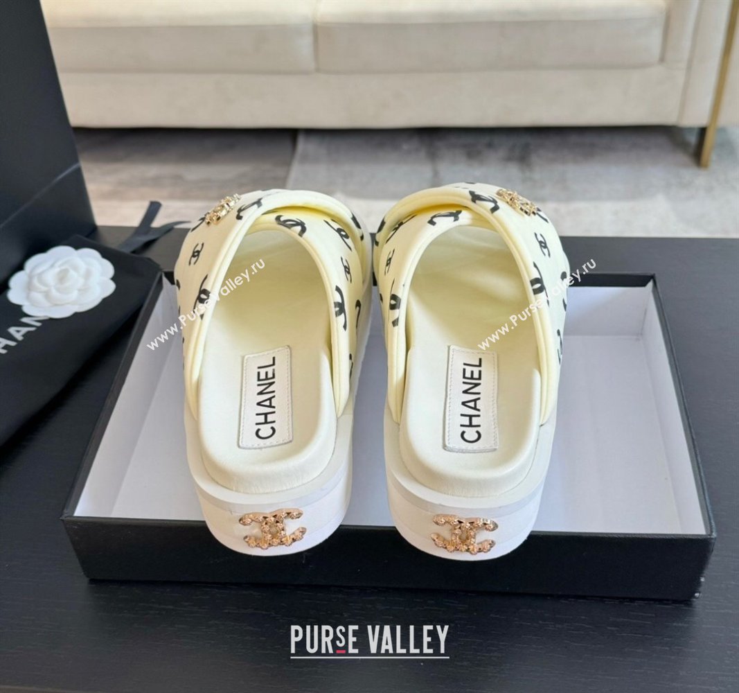 Chanel CC Printed Lambskin Platform Slides Sandal White 2025 CH041712 (MD-250417052)