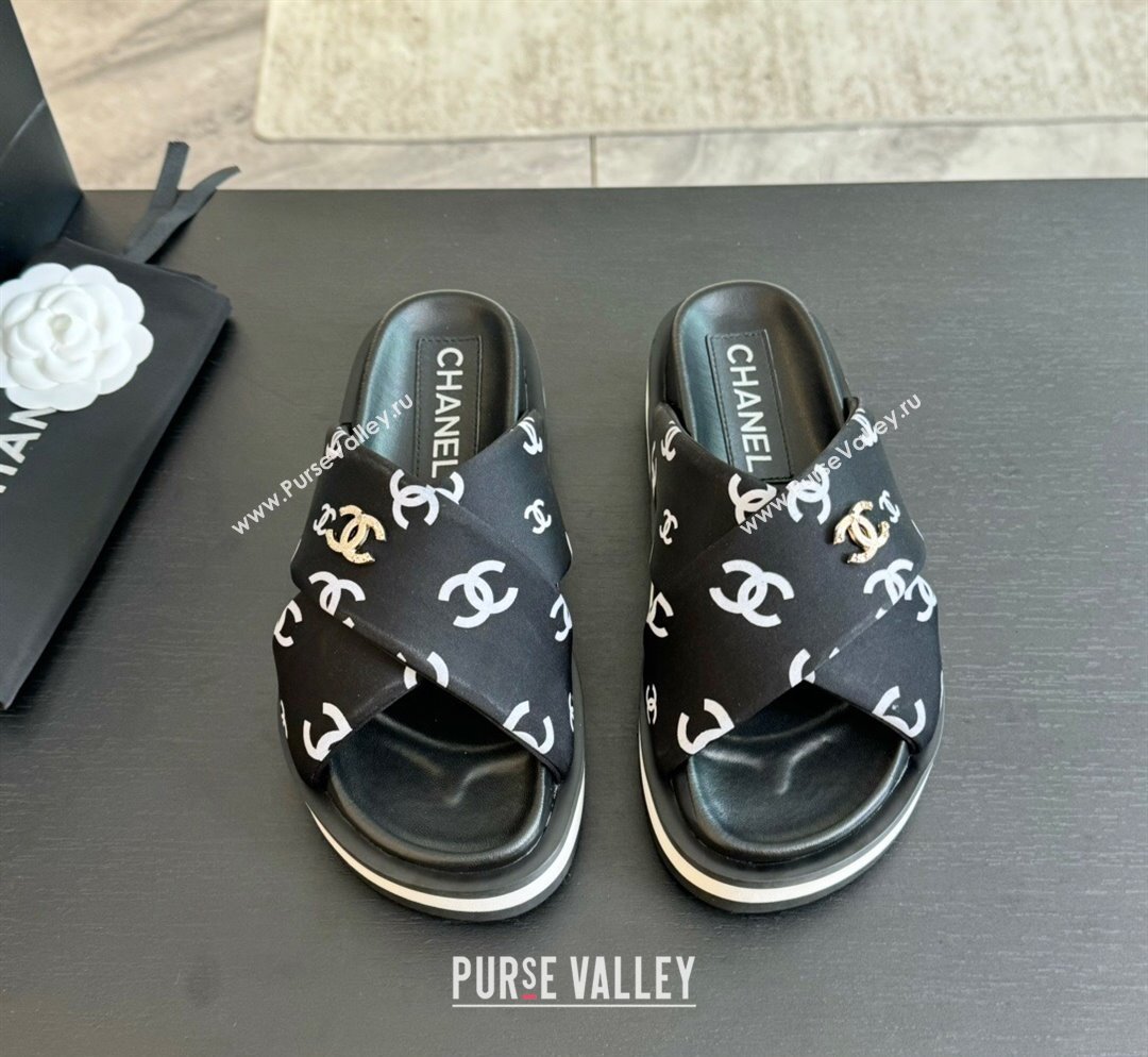 Chanel CC Printed Lambskin Platform Slides Sandal Black 2025 CH041712 (MD-250417050)