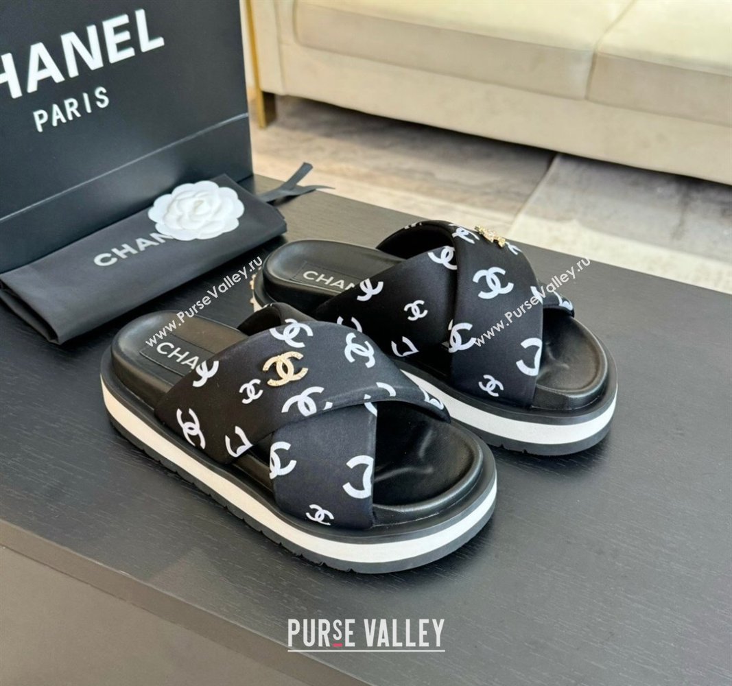 Chanel CC Printed Lambskin Platform Slides Sandal Black 2025 CH041712 (MD-250417050)