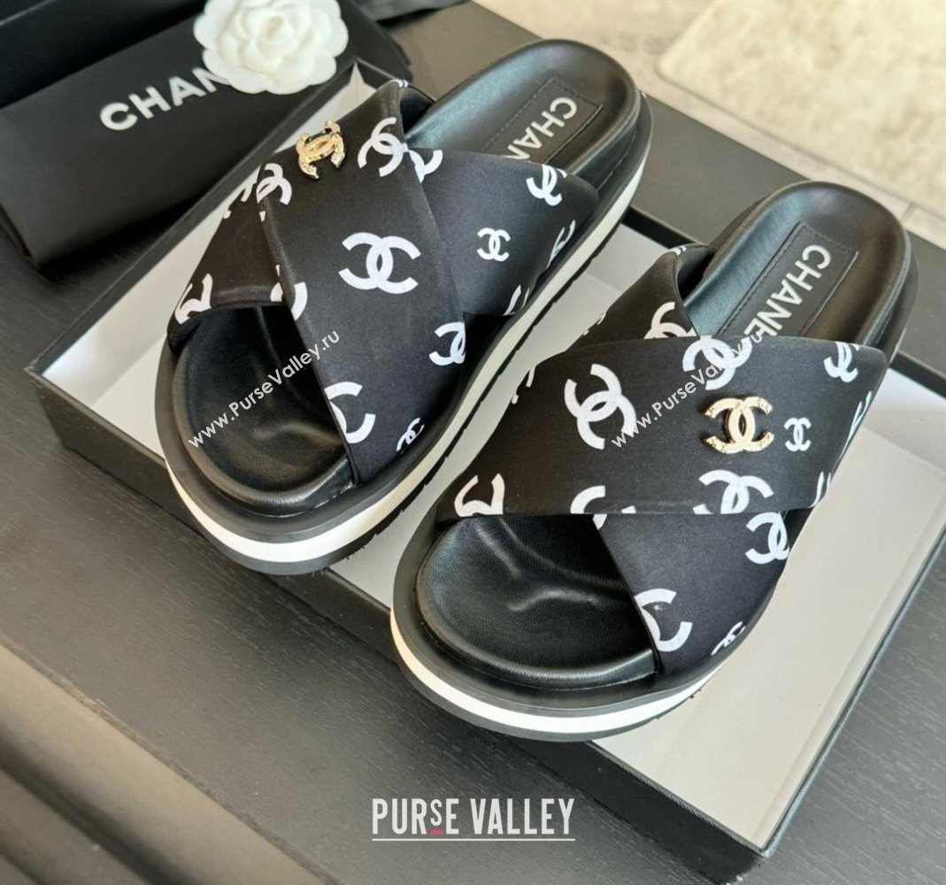 Chanel CC Printed Lambskin Platform Slides Sandal Black 2025 CH041712 (MD-250417050)
