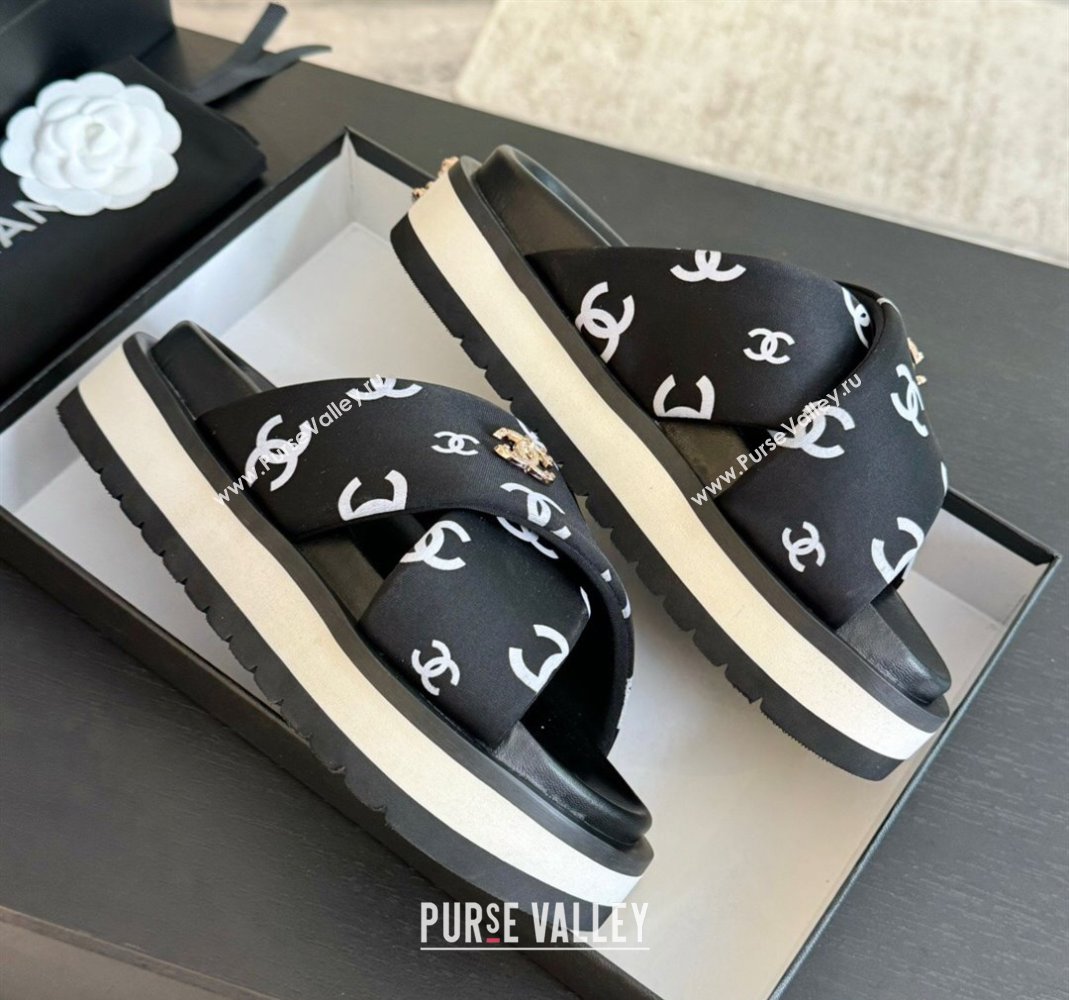 Chanel CC Printed Lambskin Platform Slides Sandal Black 2025 CH041712 (MD-250417050)