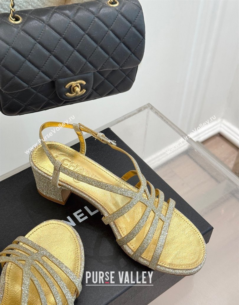 Chanel Glitters Heel Sandals 5cm Gold 2025 CH041713 (MD-250417065)