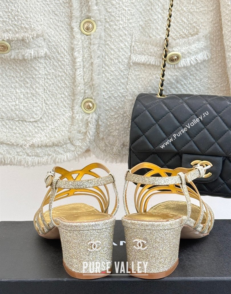 Chanel Glitters Heel Sandals 5cm Gold 2025 CH041713 (MD-250417065)