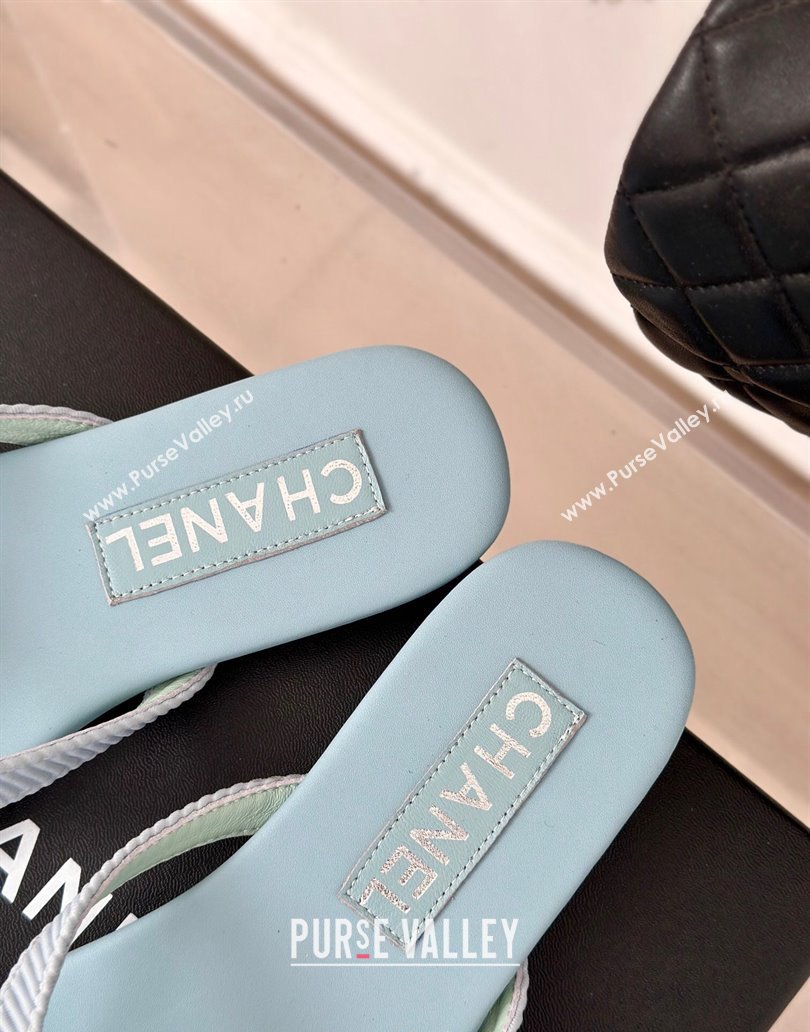 Chanel Ribbed Fabric Flat Thong Slide Sandals with Strass CC Blue 2025 G45716 (MD-250417067)