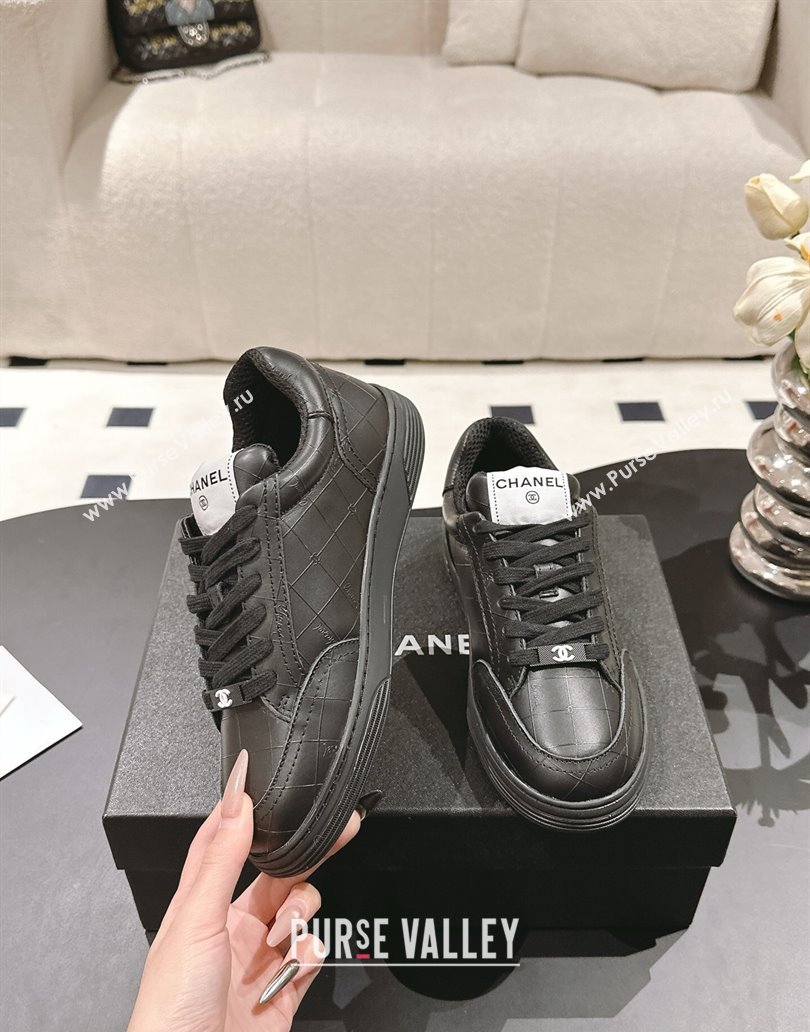 Chanel Banx Check Silky Calfskin Sneakers Black Leather 2025 CH041714 (MD-250417070)