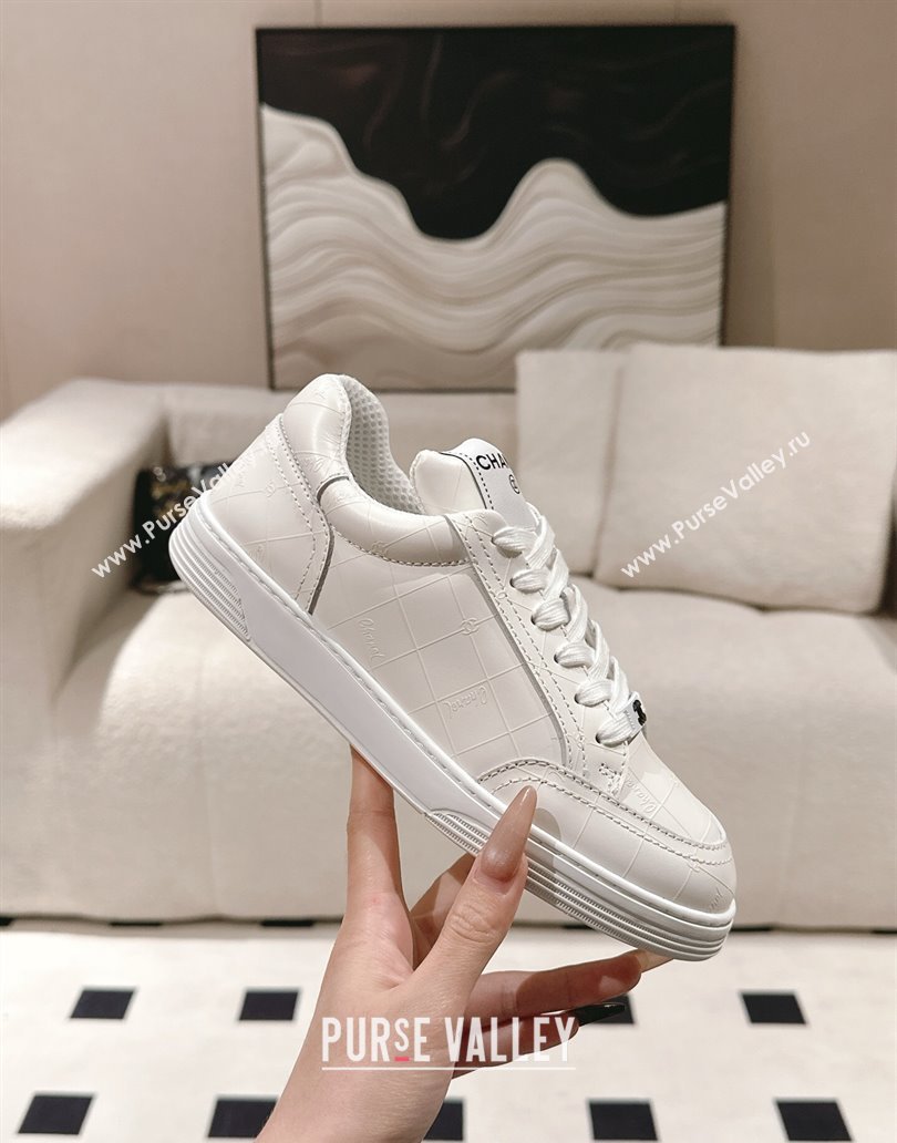Chanel Banx Check Silky Calfskin Sneakers White Leather 2025 CH041714 (MD-250417071)