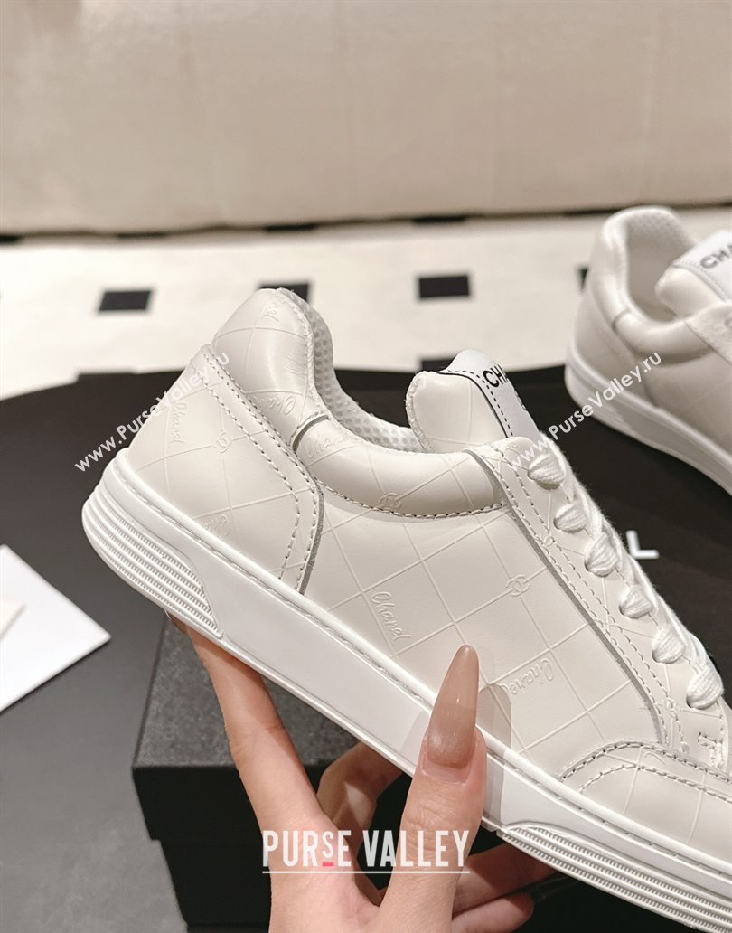 Chanel Banx Check Silky Calfskin Sneakers White Leather 2025 CH041714 (MD-250417071)