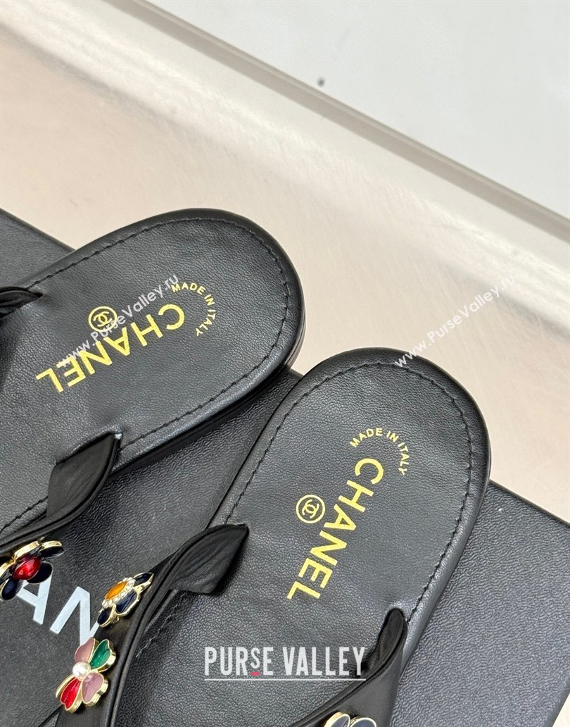 Chanel Lambskin Flat Thong Slide Sandals with Charm Black 2025 G46304 (MD-250417077)