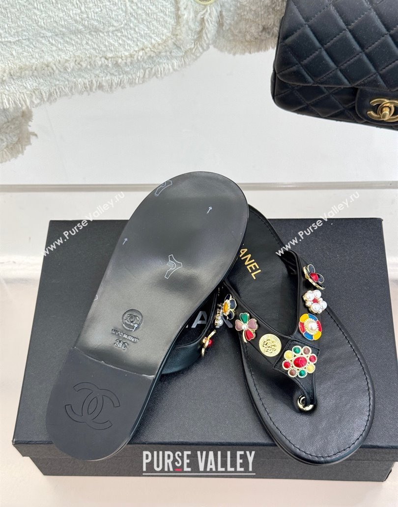 Chanel Lambskin Flat Thong Slide Sandals with Charm Black 2025 G46304 (MD-250417077)