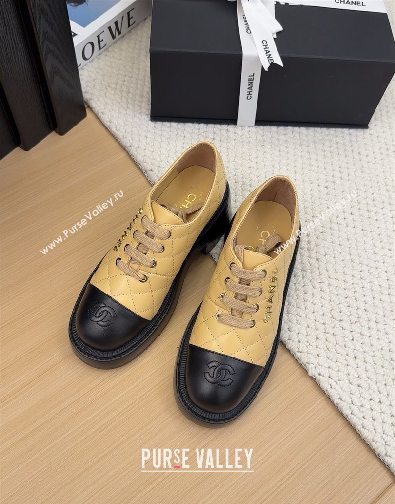 Chanel Quilted Calfskin Heel Lace-up Shoes 5.5cm Beige 2025 CH041716 (MD-250417079)