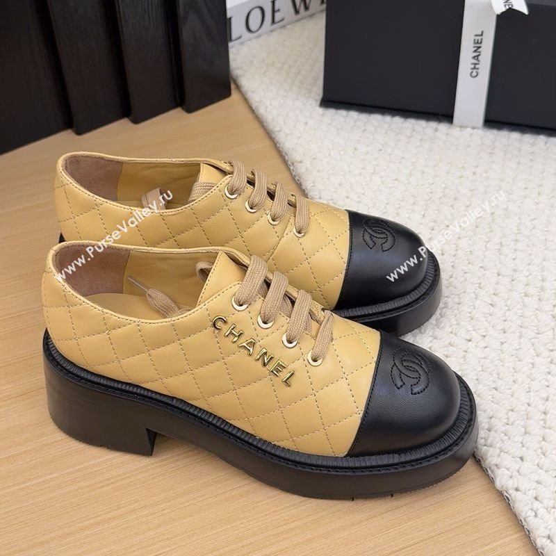 Chanel Quilted Calfskin Heel Lace-up Shoes 5.5cm Beige 2025 CH041716 (MD-250417079)