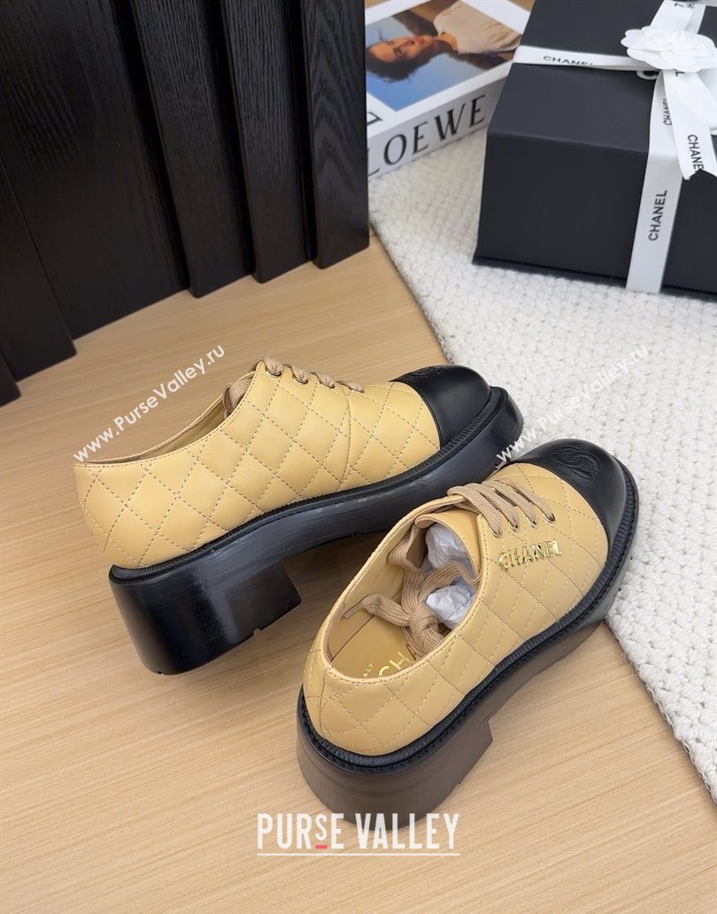 Chanel Quilted Calfskin Heel Lace-up Shoes 5.5cm Beige 2025 CH041716 (MD-250417079)