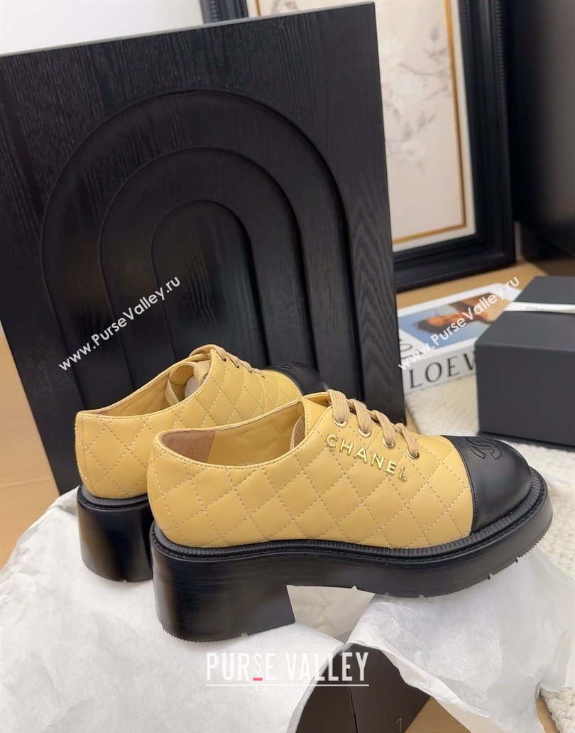 Chanel Quilted Calfskin Heel Lace-up Shoes 5.5cm Beige 2025 CH041716 (MD-250417079)