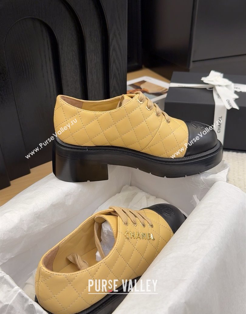 Chanel Quilted Calfskin Heel Lace-up Shoes 5.5cm Beige 2025 CH041716 (MD-250417079)