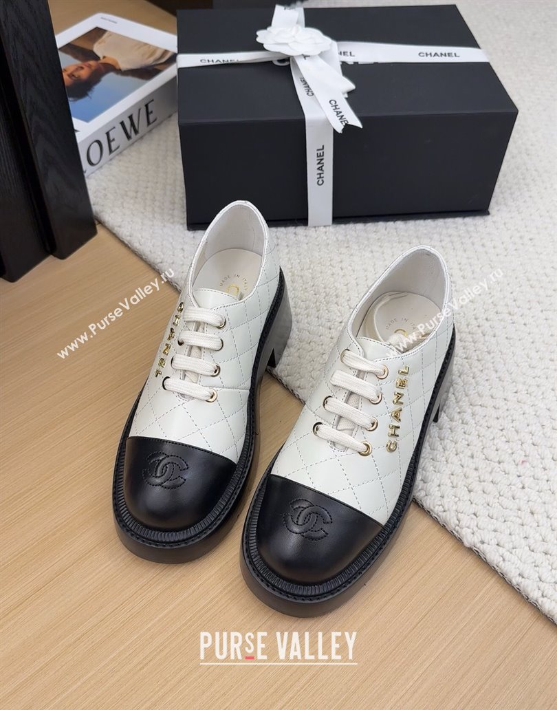 Chanel Quilted Calfskin Heel Lace-up Shoes 5.5cm White 2025 CH041716 (MD-250417080)