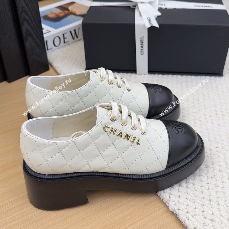 Chanel Quilted Calfskin Heel Lace-up Shoes 5.5cm White 2025 CH041716 (MD-250417080)