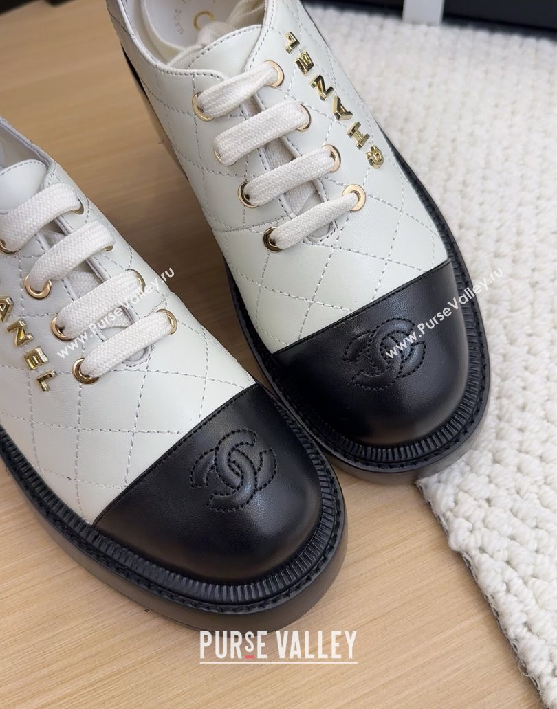 Chanel Quilted Calfskin Heel Lace-up Shoes 5.5cm White 2025 CH041716 (MD-250417080)