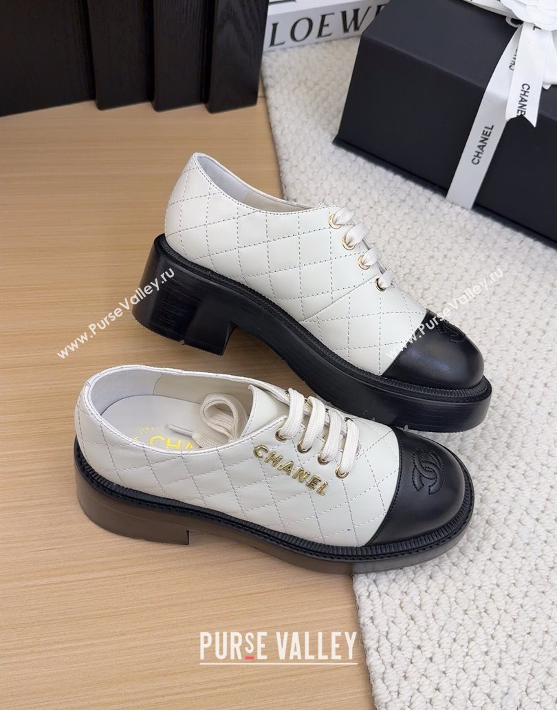Chanel Quilted Calfskin Heel Lace-up Shoes 5.5cm White 2025 CH041716 (MD-250417080)