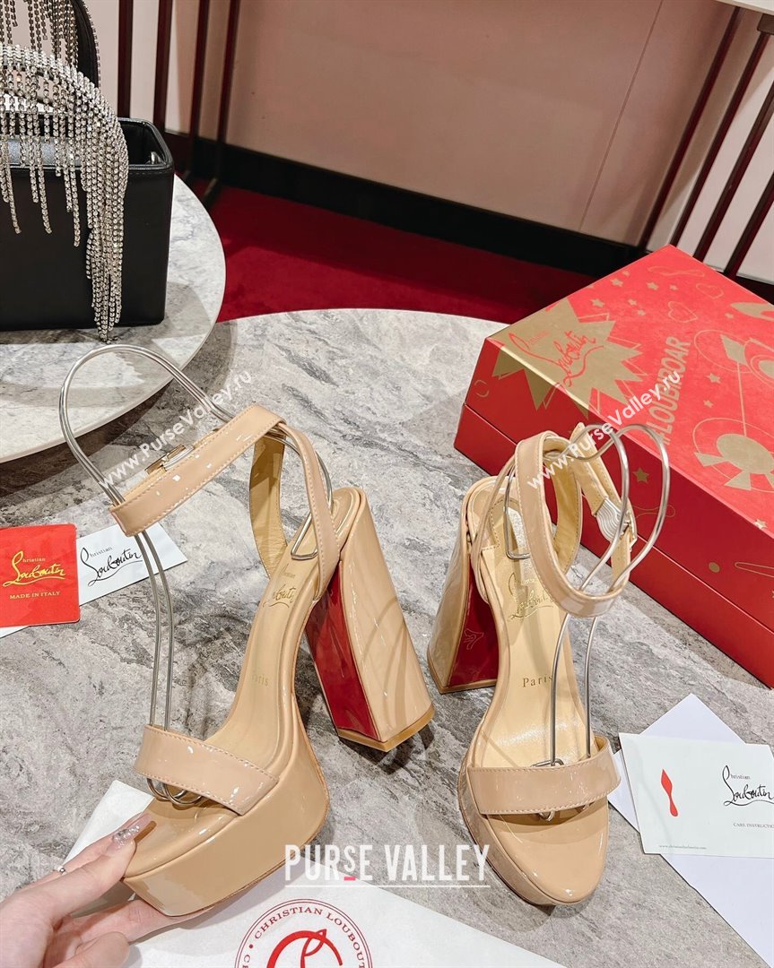 Christian Louboutin Movida Sabina Platform High Heel Sandals 13cm in Patent Leather Nude 2023 (MD-231014005)