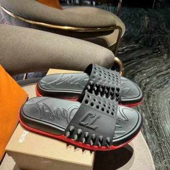 Christian Louboutin Mens Take It Easy Rubber Slide Sandals Black 2024 (MD-240506038)