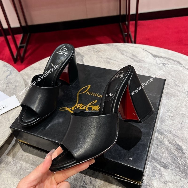 Christian Louboutin Jane Heel Slides Sandal 8.5cm in Calf Leather Black 2024 (MD-240702006)