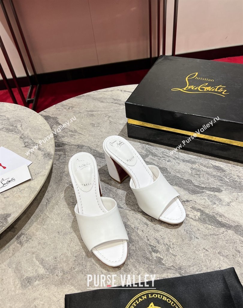 Christian Louboutin Jane Heel Slides Sandal 8.5cm in Calf Leather White 2024 (MD-240702007)