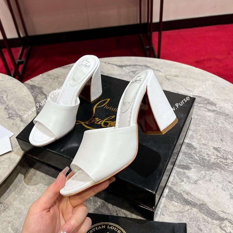 Christian Louboutin Jane Heel Slides Sandal 8.5cm in Calf Leather White 2024 (MD-240702007)